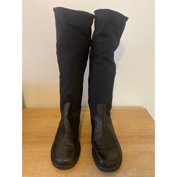 Donald J. Pliner Black Leather & Elastic Knee-High Boots Size 7M - Picture 2 of 8